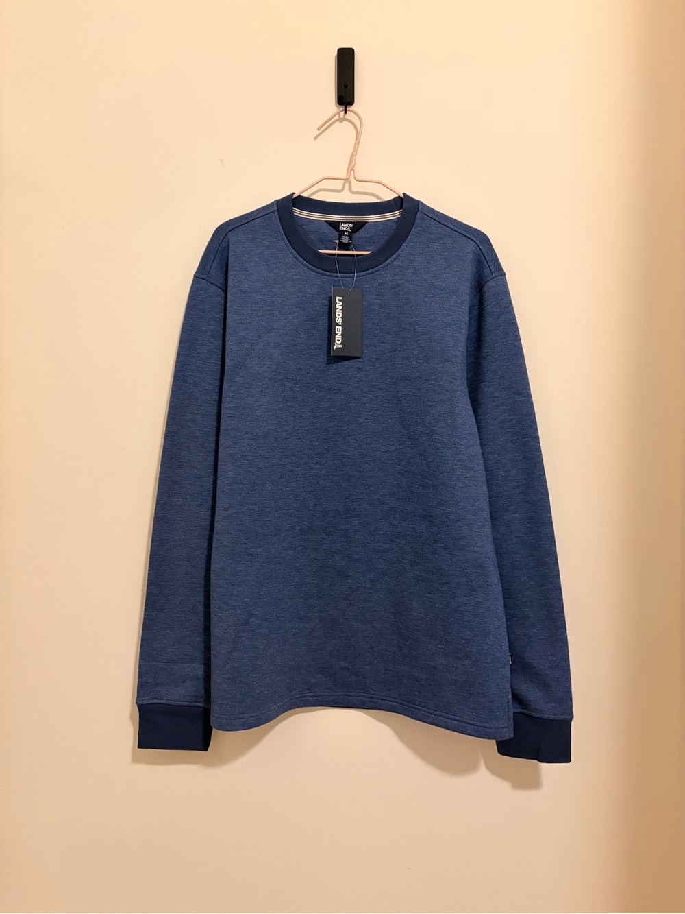 Lands' End Super Soft Fleece Bonded Men's Navy Crewneck Sweatshirt